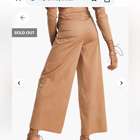 Amy Lynn Camel High Waist Wide-Leg Cotton Trousers| S - Picture 2 of 10